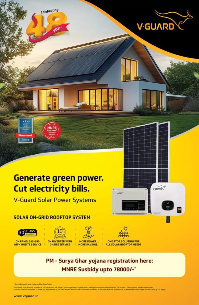 Contemporary Kerala home with rooftop solar panels